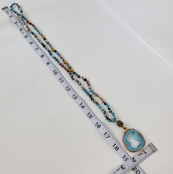 Natural Stone Onyx Druzy Long Necklace - Picture 7 of 10